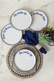Hermia Juego de Servir Pasteles de Cerámica Blanco y Azul de 22 cm